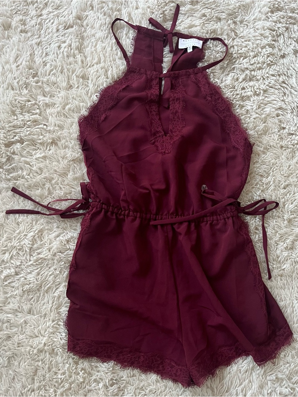 Kendall & Kylie Burgundy Lace-Trim Halter Romper